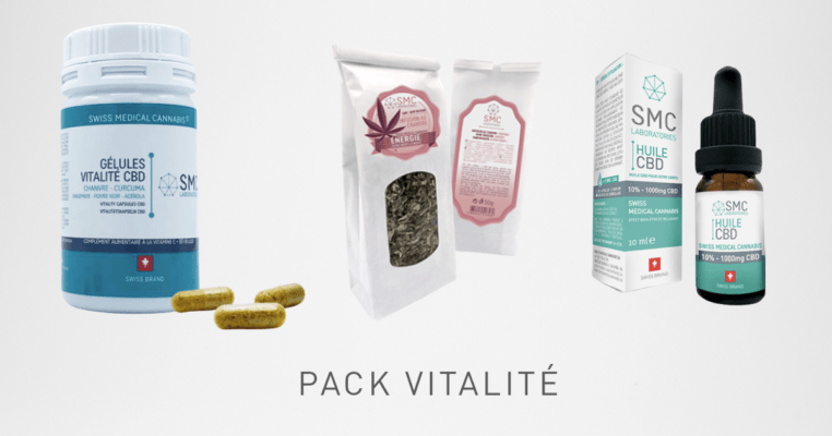 Pack Vitalité I 2 Infusions "Énergie" + 1 Huile CBD 10% + 1 Boîte de Gélules CBD "Vitalité"