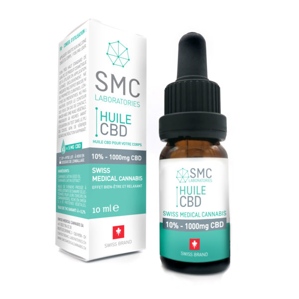 Flacon d’huile CBD 10 % SMC Laboratories, idéale pour la concentration, la clarté mentale et la motivation naturelle