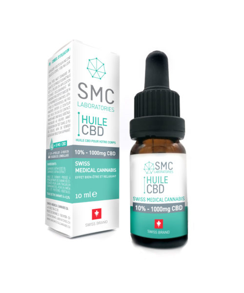 Bottle of CBD oil 10% SMC Laboratories, ideal for concentration, mental clarity and natural motivation