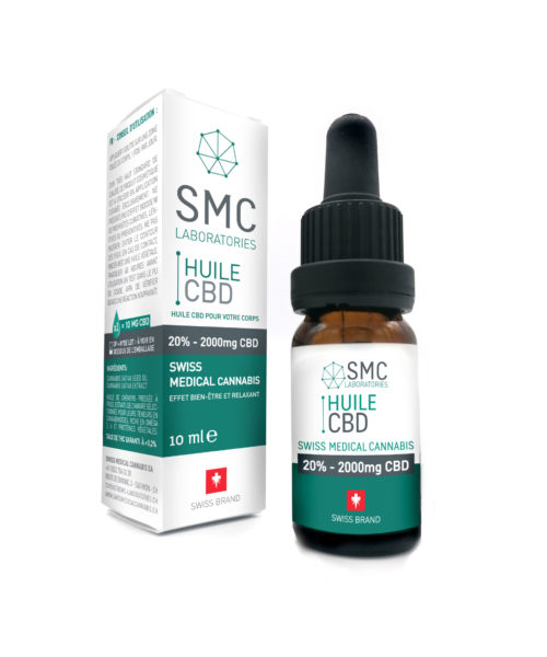 Bottle of CBD oil 20% - 2000 mg CBD - Swiss Medical Cannabis (SMC Laboratories), 10 ml.