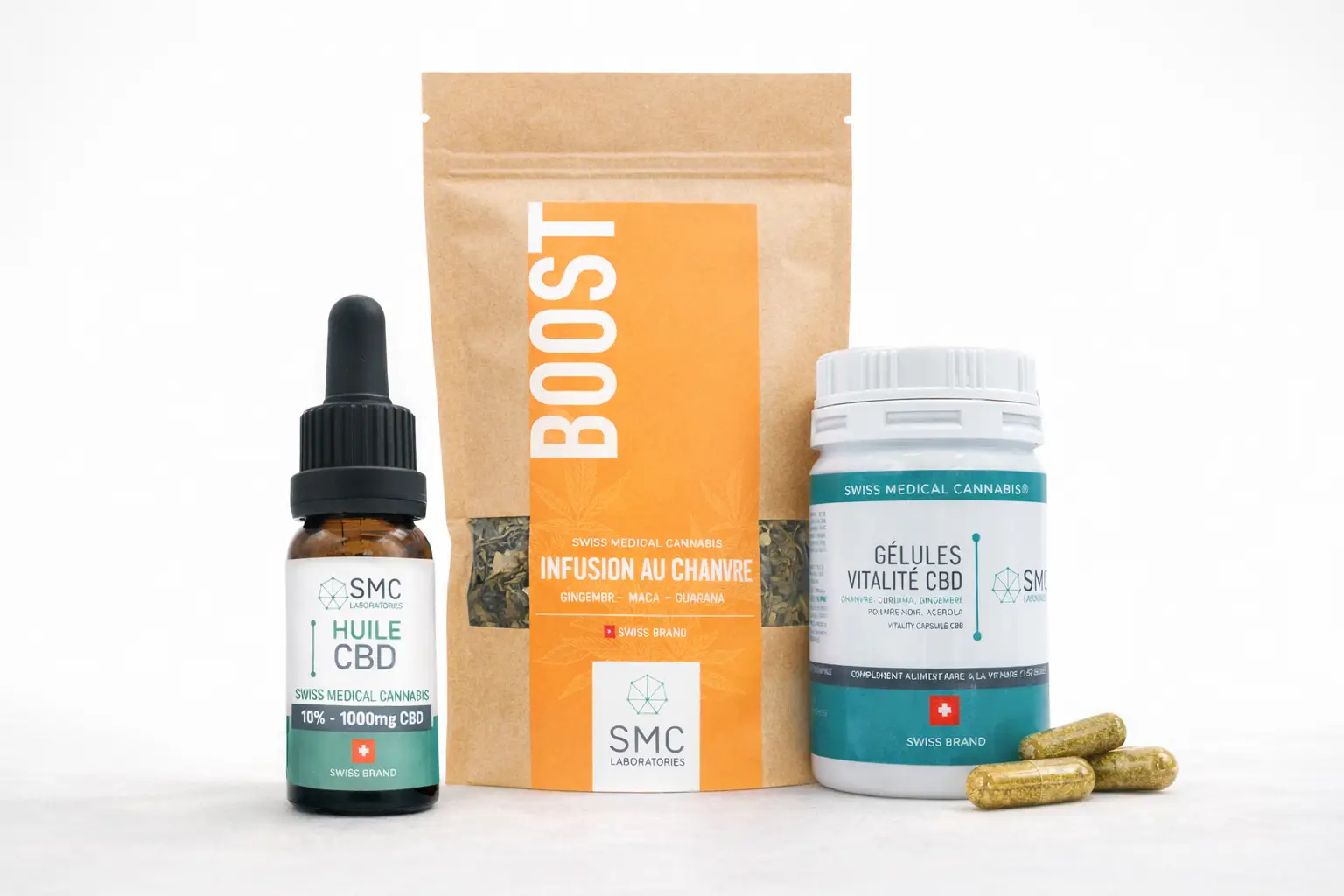 Pack CBD Motivation & Concentration SMC avec huile CBD 10%, infusion Boost et gélules Vitalité CBD