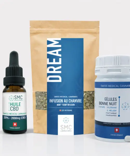 Pack CBD sommeil SMC avec huile Full Spectrum 20%, infusion Dream et gélules Bonne Nuit